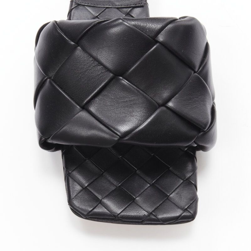 Bottega Veneta BOTTEGA VENETA Lido black padded Intrecciato woven square toe slides EU38.5 Size US 8.5 / IT 38.5 - 6 Thumbnail