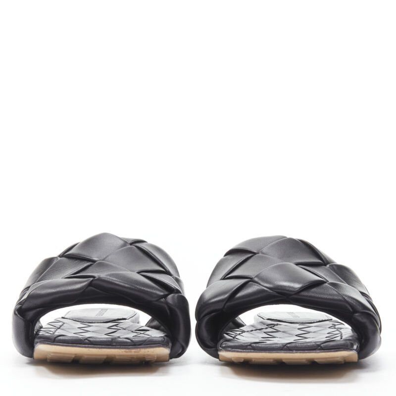 Bottega Veneta BOTTEGA VENETA Lido black padded Intrecciato woven square toe slides EU38.5 Size US 8.5 / IT 38.5 - 3 Thumbnail