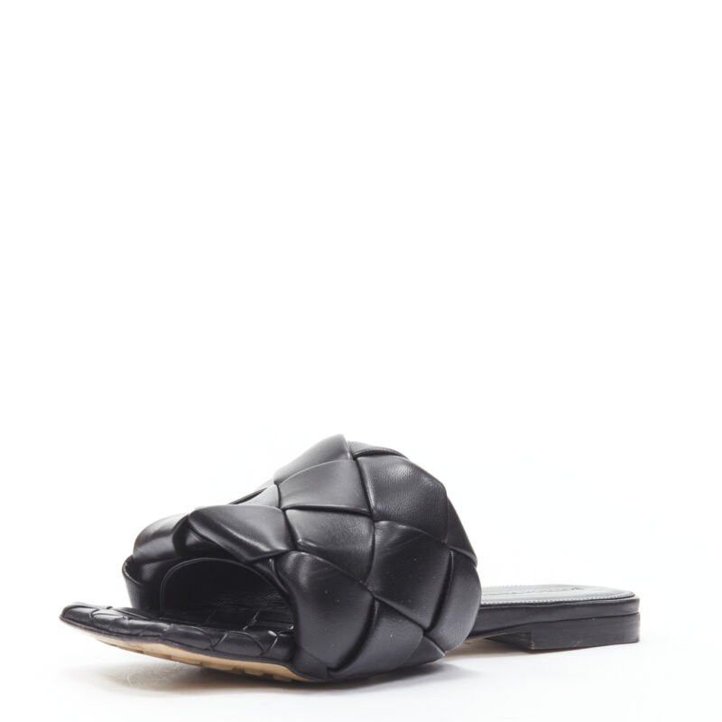 Bottega Veneta BOTTEGA VENETA Lido black padded Intrecciato woven square toe slides EU38.5 Size US 8.5 / IT 38.5 - 4 Thumbnail