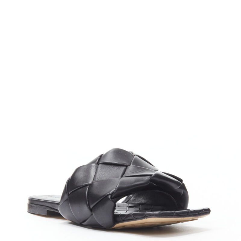 Bottega Veneta BOTTEGA VENETA Lido black padded Intrecciato woven square toe slides EU38.5 Size US 8.5 / IT 38.5 - 2 Thumbnail