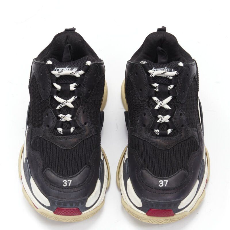 Balenciaga BALENCIAGA Triple S black mesh white red triple sole chunky sneaker EU37 Size US 7 / IT 37 - 3 Thumbnail