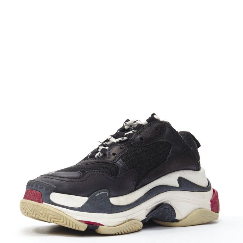 Balenciaga BALENCIAGA Triple S black mesh white red triple sole chunky sneaker EU37 Size US 7 / IT 37 - 4 Thumbnail