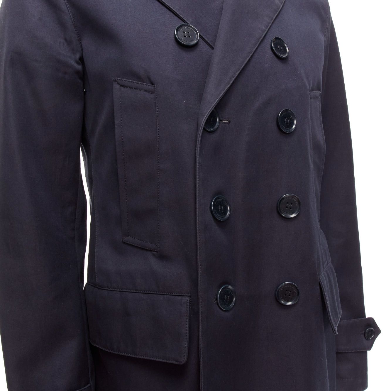 Burberry BURBERRY navy cotton wool lined leather epaulet short trench coat IT48 M Size US M / EU 48-50 / 2 - 2 Thumbnail