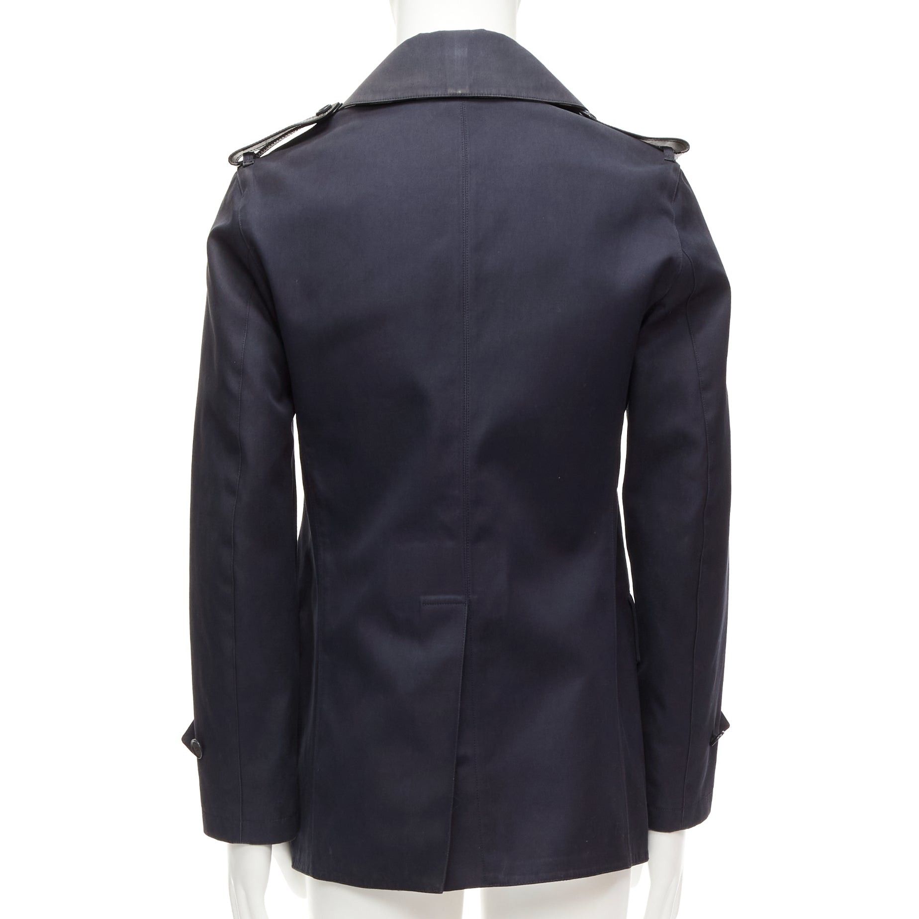 Burberry BURBERRY navy cotton wool lined leather epaulet short trench coat IT48 M Size US M / EU 48-50 / 2 - 5 Thumbnail