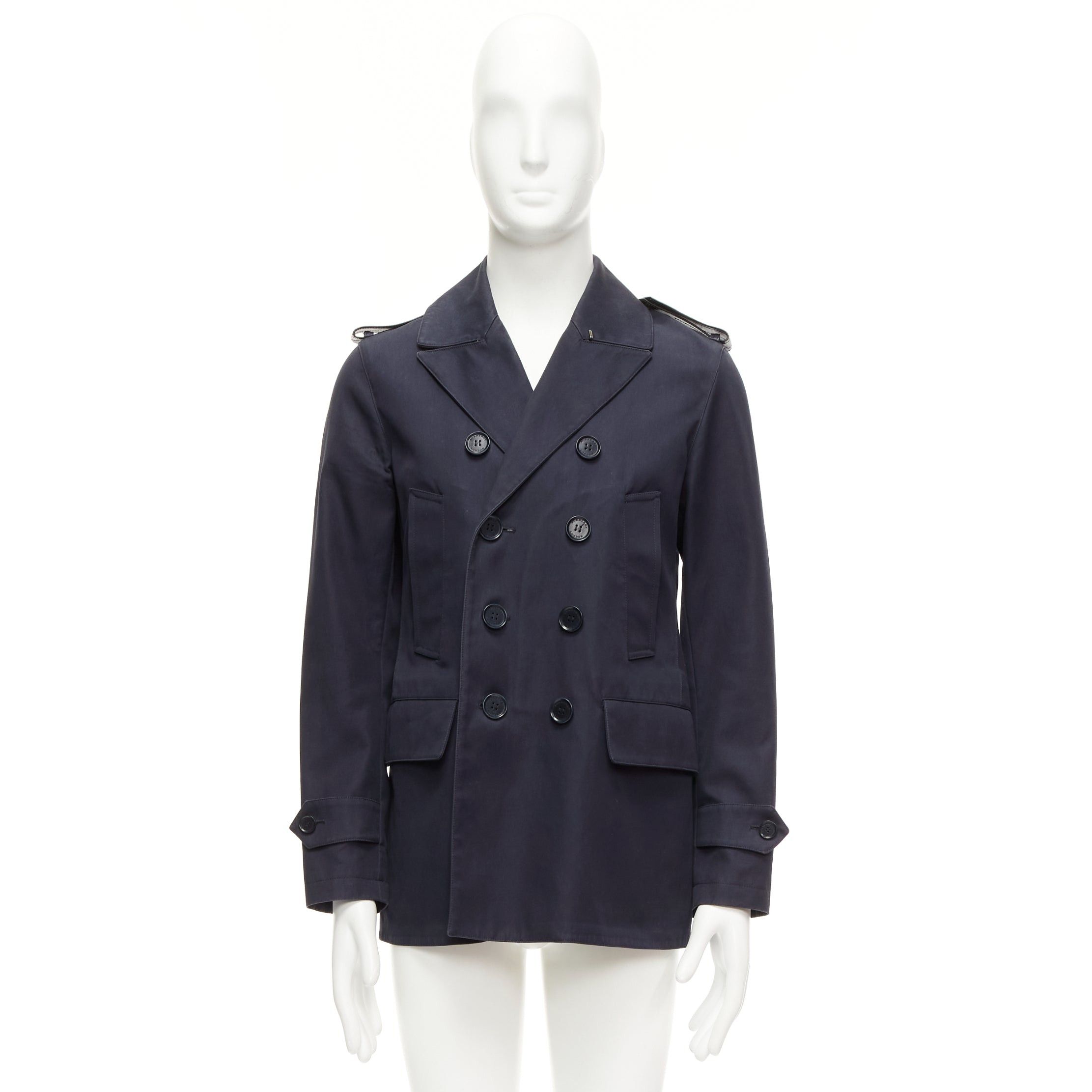 Burberry BURBERRY navy cotton wool lined leather epaulet short trench coat IT48 M Size US M / EU 48-50 / 2 - 9 Thumbnail