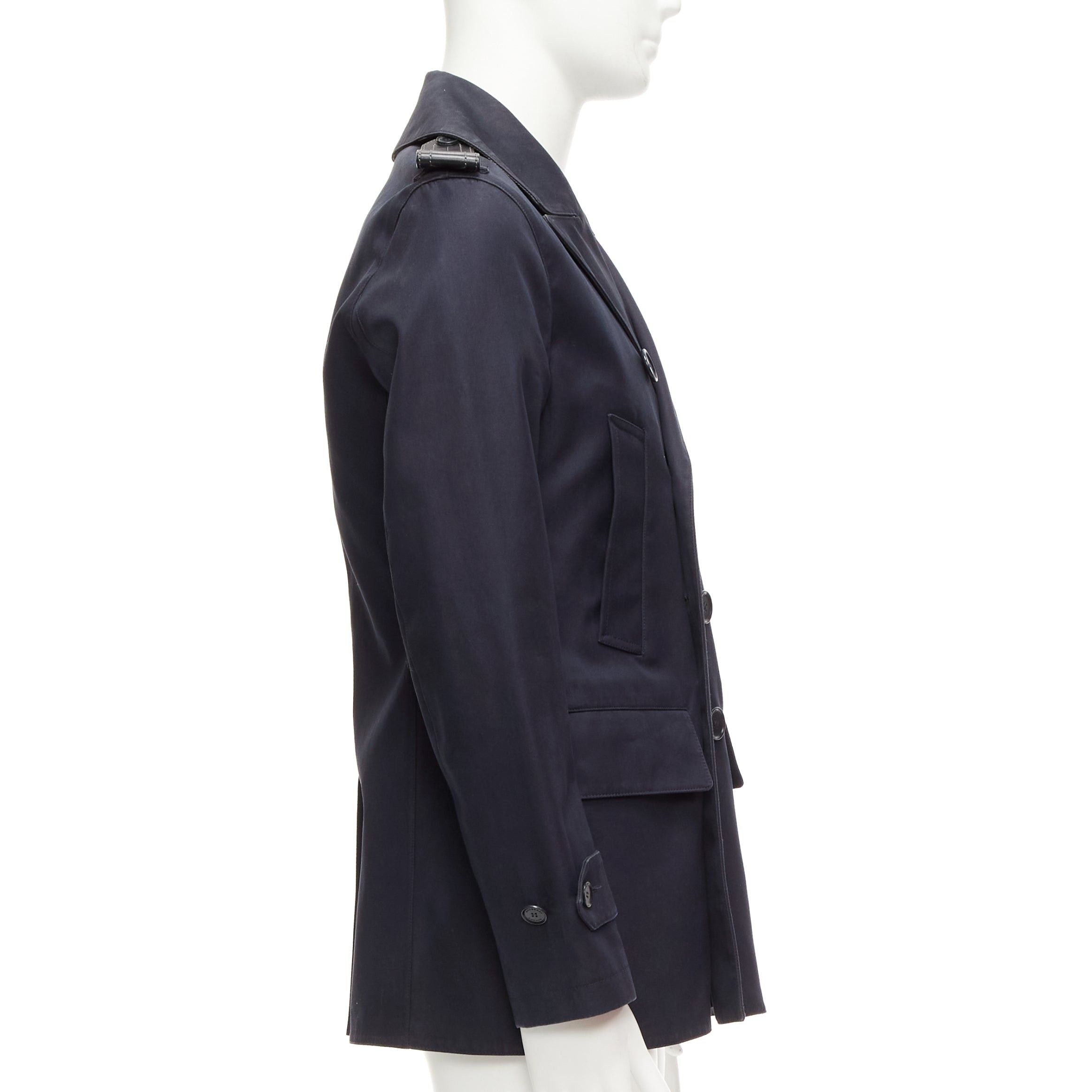 Burberry BURBERRY navy cotton wool lined leather epaulet short trench coat IT48 M Size US M / EU 48-50 / 2 - 4 Thumbnail