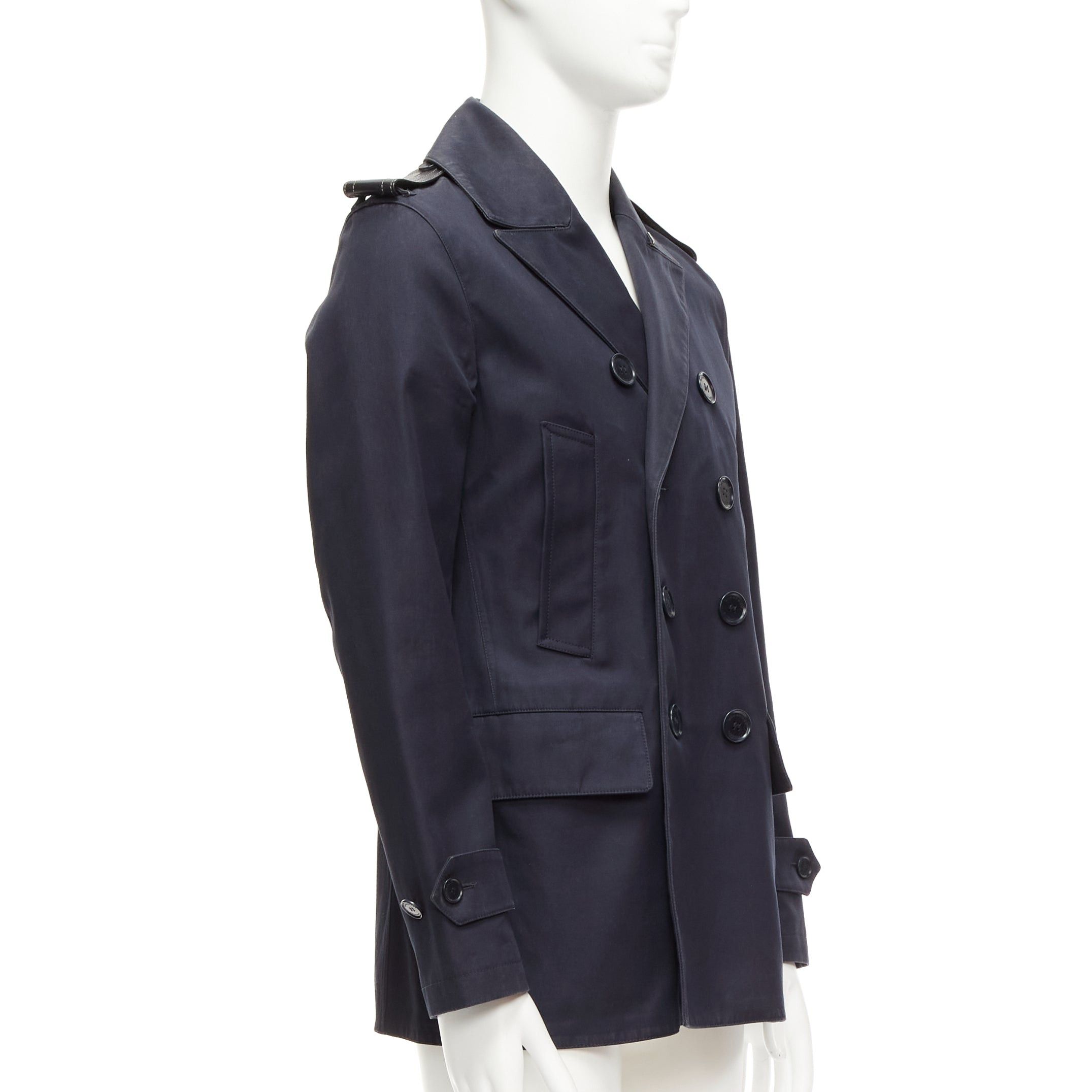 Burberry BURBERRY navy cotton wool lined leather epaulet short trench coat IT48 M Size US M / EU 48-50 / 2 - 3 Thumbnail