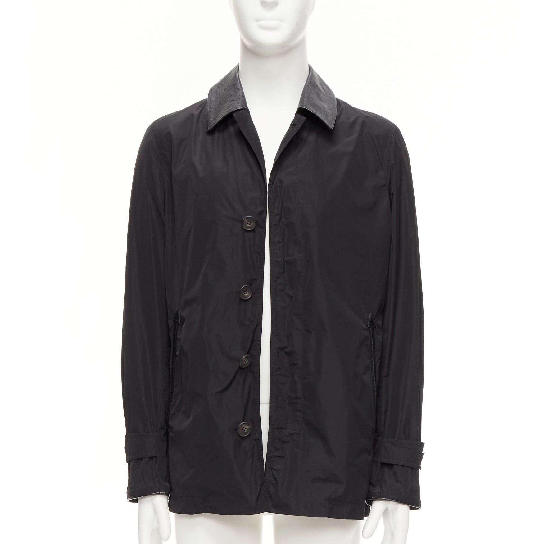 Burberry BURBERRY black textured leather trim nylon single breast trench coat IT48 M Size US M / EU 48-50 / 2 - 3 Thumbnail