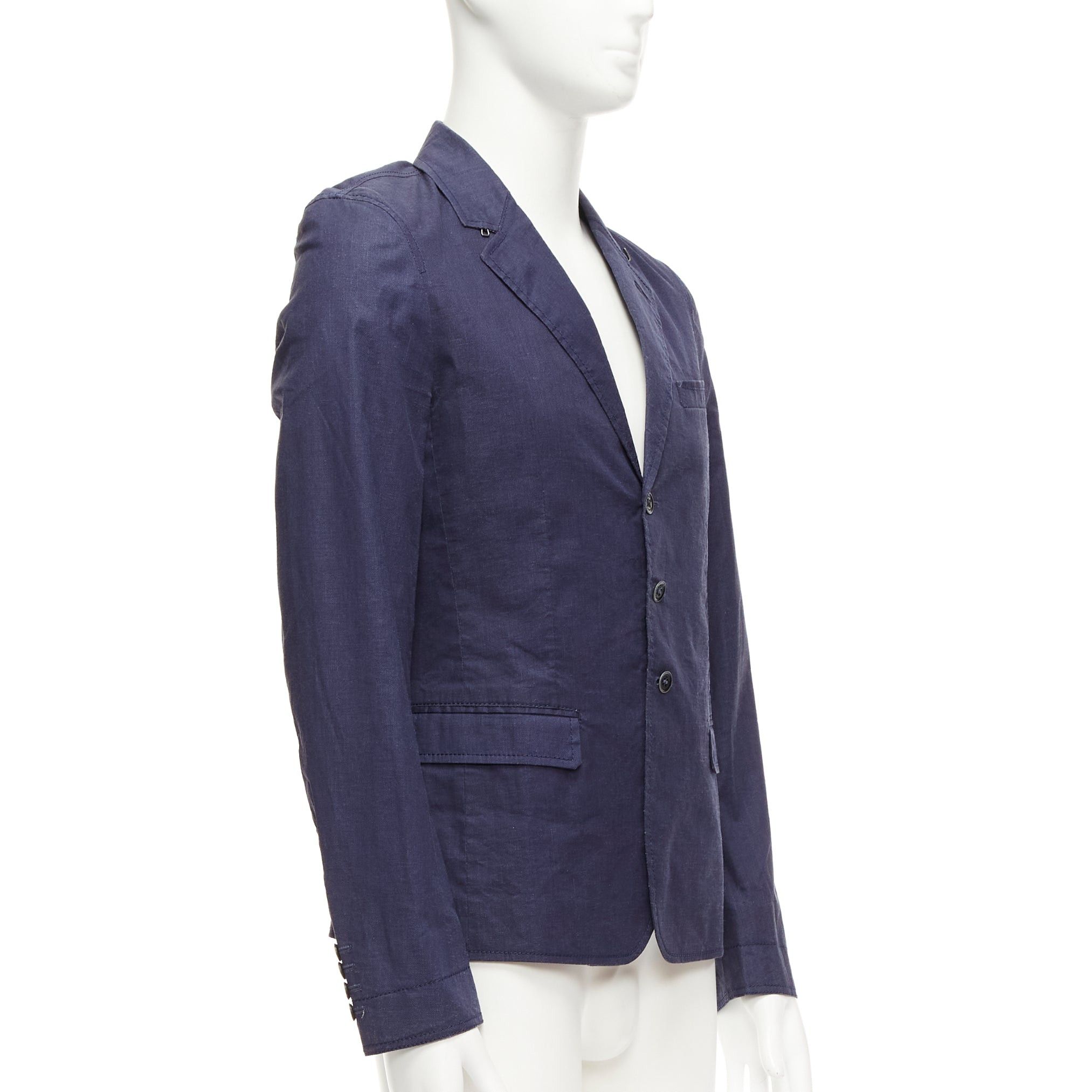 Burberry BURBERRY PRORSUM navy coated linen single breasted blazer jacket IT44 XS Size 46R - 4 Thumbnail