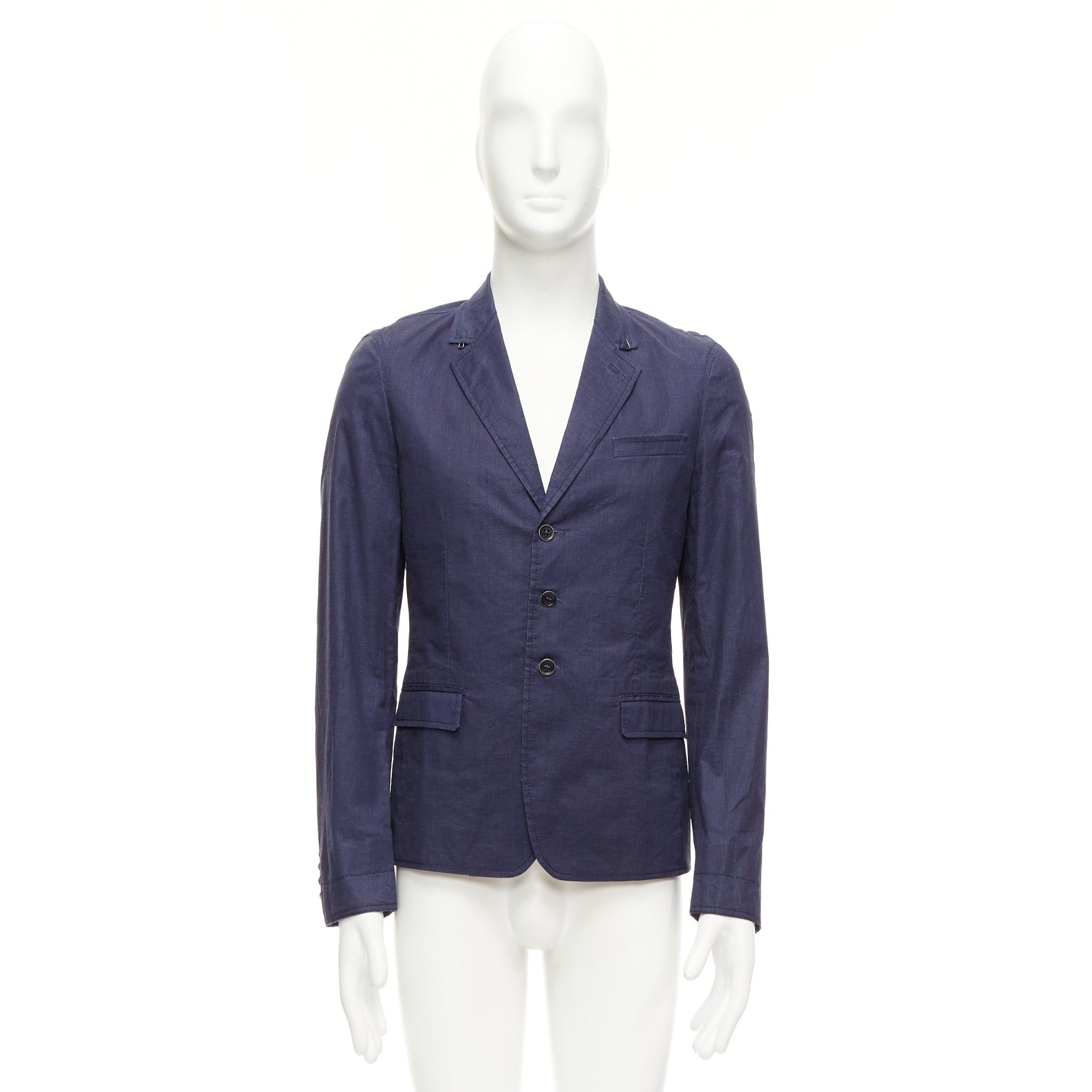 Burberry BURBERRY PRORSUM navy coated linen single breasted blazer jacket IT44 XS Size 46R - 11 Thumbnail