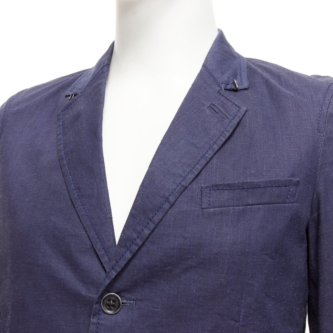 Burberry BURBERRY PRORSUM navy coated linen single breasted blazer jacket IT44 XS Size 46R - 2 Thumbnail