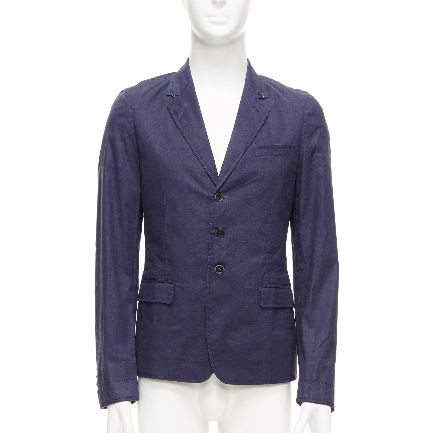 Burberry BURBERRY PRORSUM navy coated linen single breasted blazer jacket IT44 XS Size 46R - 3 Thumbnail