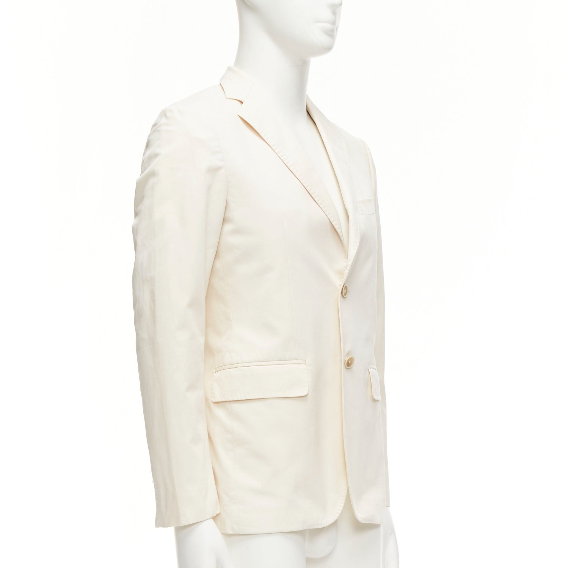 Jil Sander JIL SANDER cream cotton hand stitched lapel pocket single vent blazer IT46 S Size 46R - 4 Thumbnail