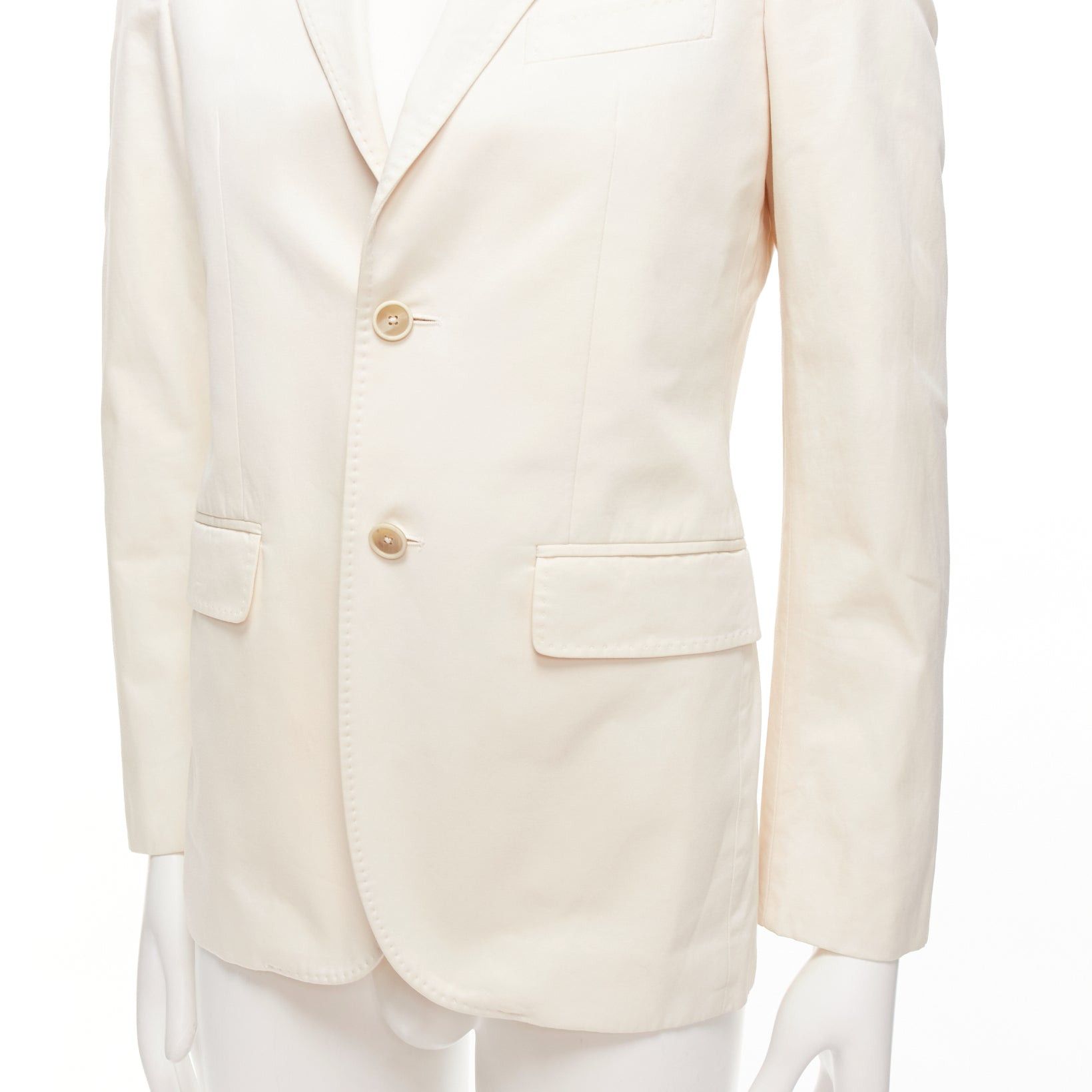 Jil Sander JIL SANDER cream cotton hand stitched lapel pocket single vent blazer IT46 S Size 46R - 2 Thumbnail