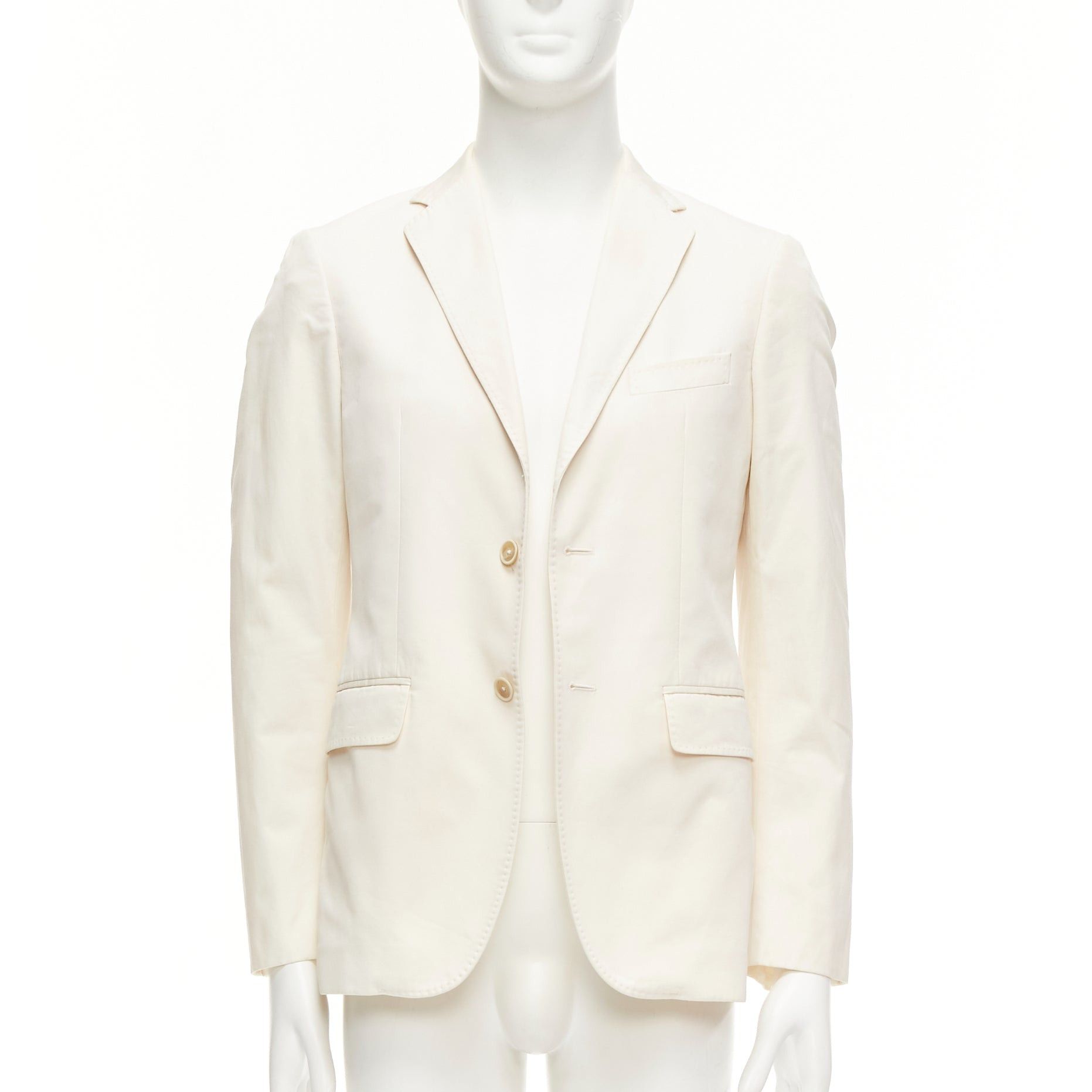Jil Sander JIL SANDER cream cotton hand stitched lapel pocket single vent blazer IT46 S Size 46R - 3 Thumbnail