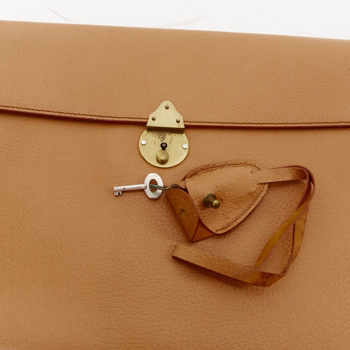 Ralph Lauren RALPH LAUREN tan textured leather gold logo push lock flap flat clutch bag Size ONE SIZE - 6 Thumbnail