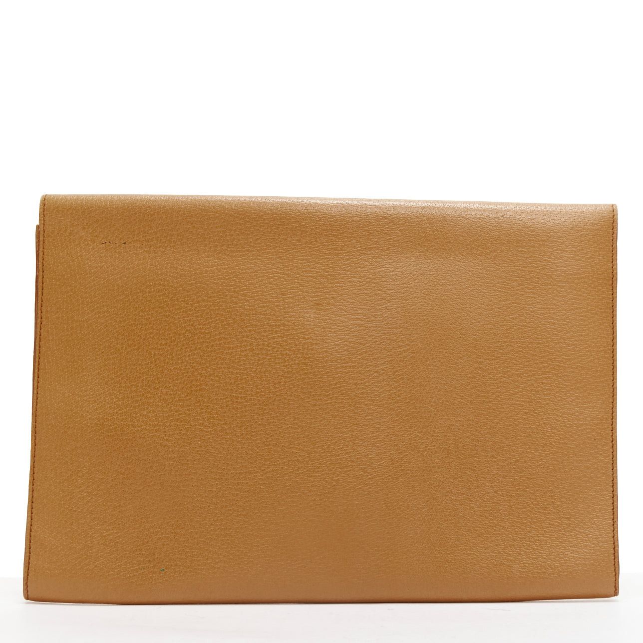 Ralph Lauren RALPH LAUREN tan textured leather gold logo push lock flap flat clutch bag Size ONE SIZE - 4 Thumbnail
