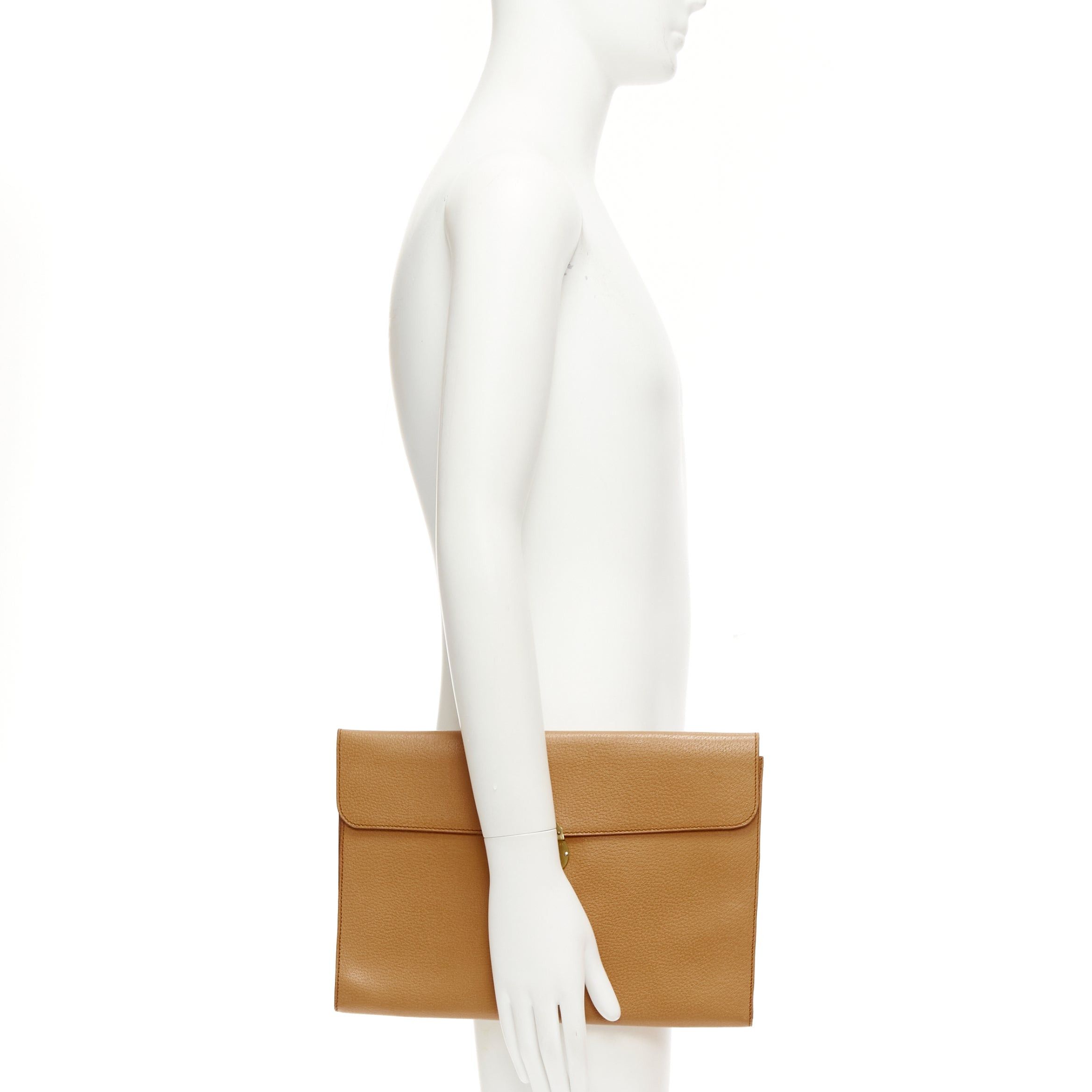 Ralph Lauren RALPH LAUREN tan textured leather gold logo push lock flap flat clutch bag Size ONE SIZE - 2 Thumbnail