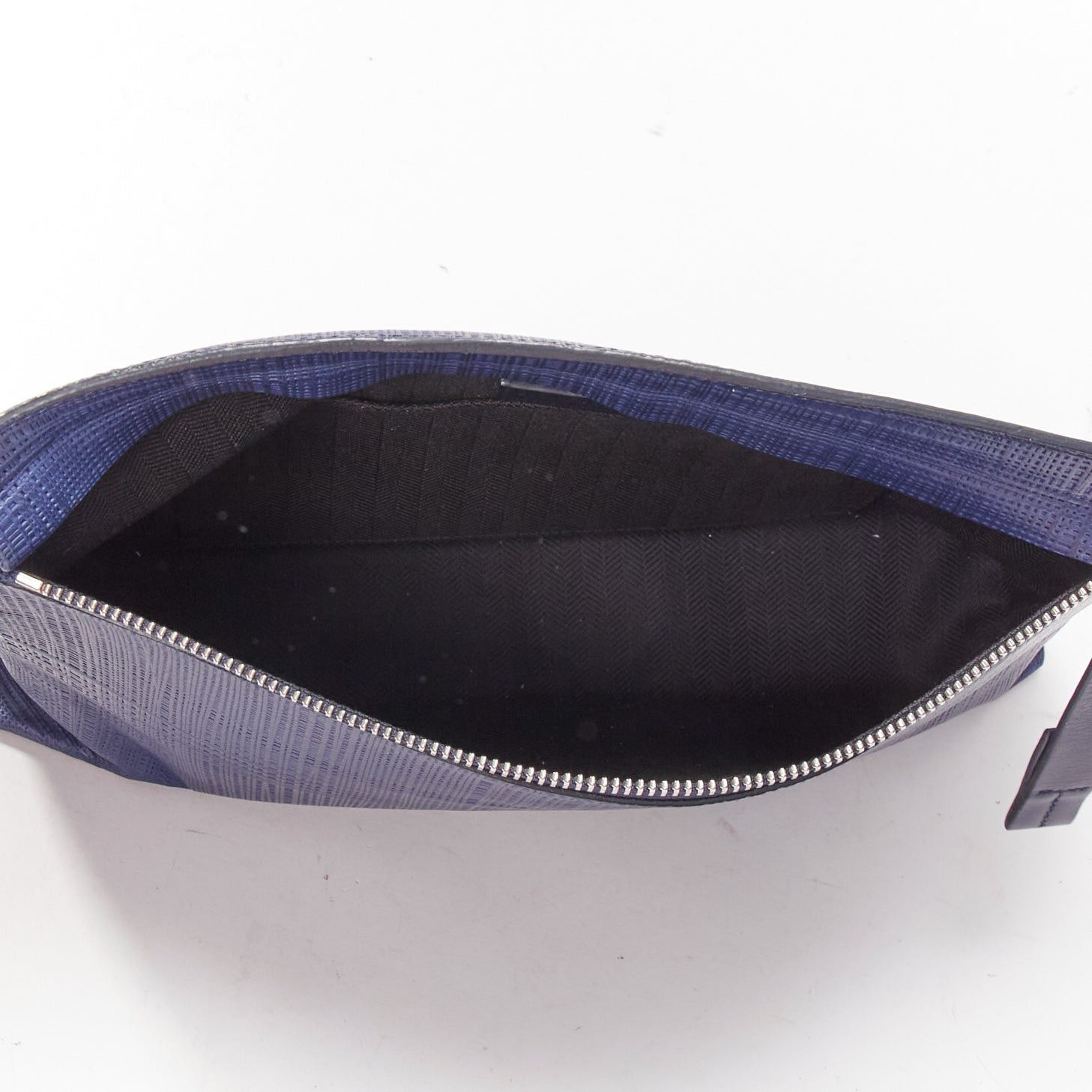 Loewe LOEWE T Pouch navy textured checkered leather silver zip wrist clutch bag Size ONE SIZE - 8 Thumbnail