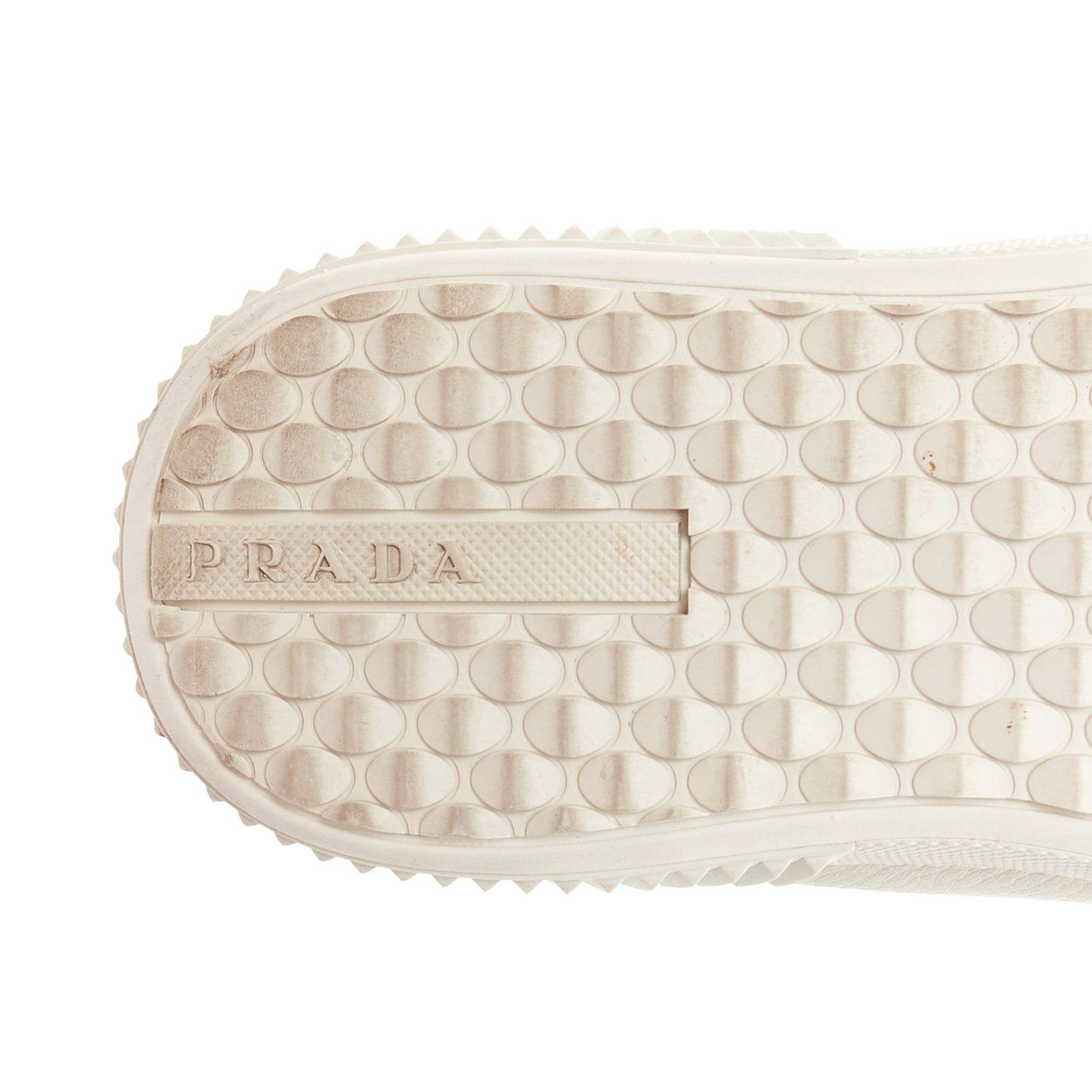 Prada PRADA white textured leather black triangle logo high top sneakers UK7 EU40 Size US 8 / EU 41 - 10 Thumbnail