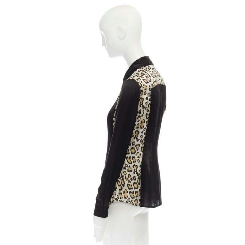 Roberto Cavalli JUST CAVALLI 100% silk black leopard button front shirt IT40 S Size XS / US 0-2 / IT 36-38 - 6 Thumbnail