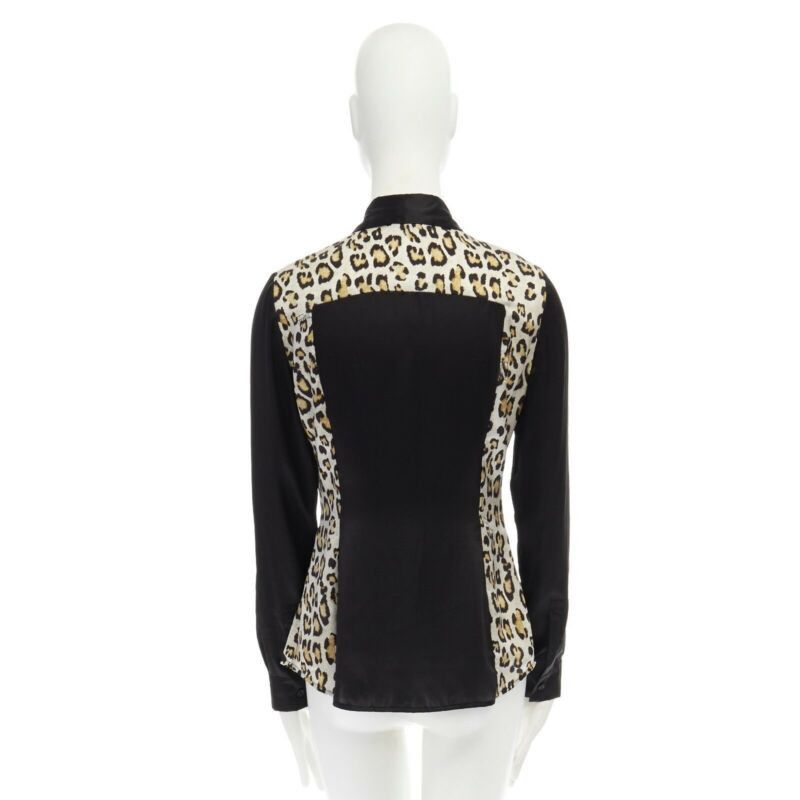 Roberto Cavalli JUST CAVALLI 100% silk black leopard button front shirt IT40 S Size XS / US 0-2 / IT 36-38 - 5 Thumbnail