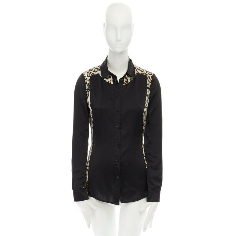 Roberto Cavalli JUST CAVALLI 100% silk black leopard button front shirt IT40 S Size XS / US 0-2 / IT 36-38 - 2 Thumbnail