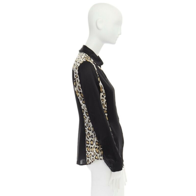 Roberto Cavalli JUST CAVALLI 100% silk black leopard button front shirt IT40 S Size XS / US 0-2 / IT 36-38 - 4 Thumbnail