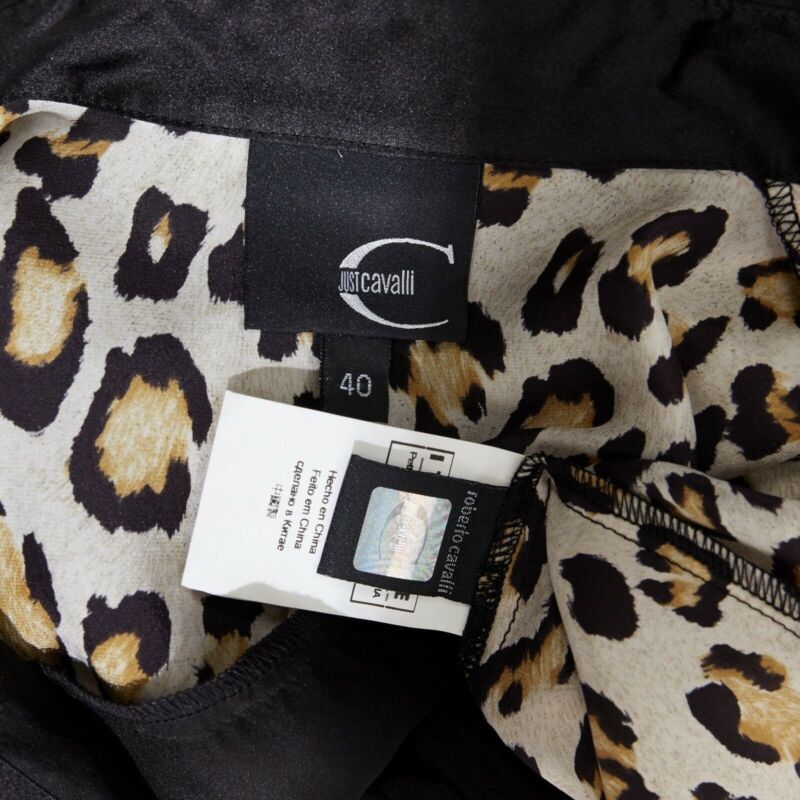 Roberto Cavalli JUST CAVALLI 100% silk black leopard button front shirt IT40 S Size XS / US 0-2 / IT 36-38 - 9 Thumbnail