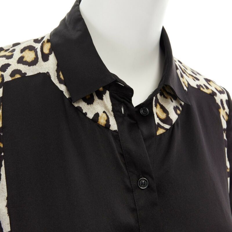 Roberto Cavalli JUST CAVALLI 100% silk black leopard button front shirt IT40 S Size XS / US 0-2 / IT 36-38 - 7 Thumbnail