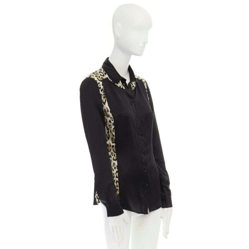 Roberto Cavalli JUST CAVALLI 100% silk black leopard button front shirt IT40 S Size XS / US 0-2 / IT 36-38 - 3 Thumbnail