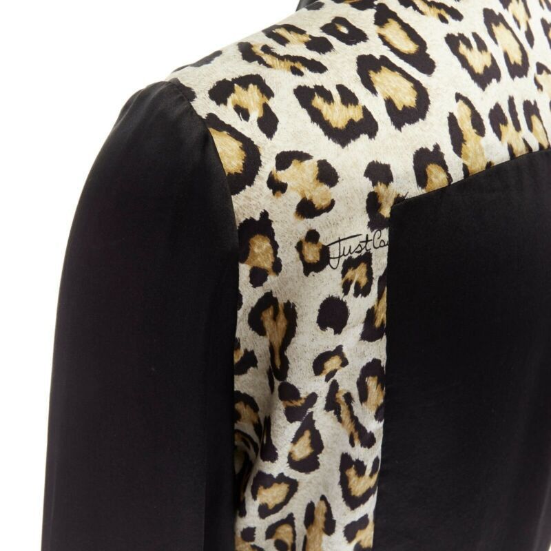 Roberto Cavalli JUST CAVALLI 100% silk black leopard button front shirt IT40 S Size XS / US 0-2 / IT 36-38 - 8 Thumbnail