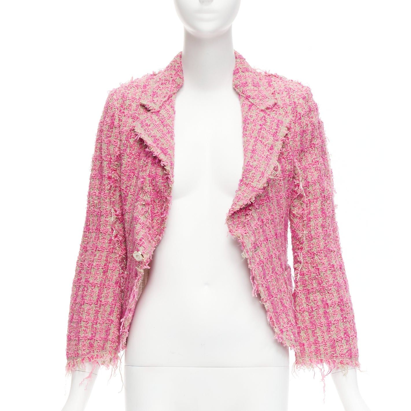 Junya Watanabe JUNYA WATANABE 2008 pink distressed tweed fitted cropped jacket S Size S / US 4 / IT 40 - 3 Thumbnail