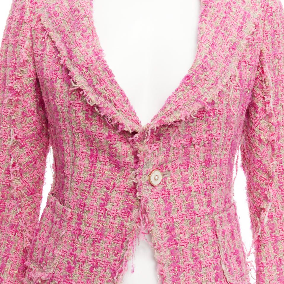 Junya Watanabe JUNYA WATANABE 2008 pink distressed tweed fitted cropped jacket S Size S / US 4 / IT 40 - 8 Thumbnail
