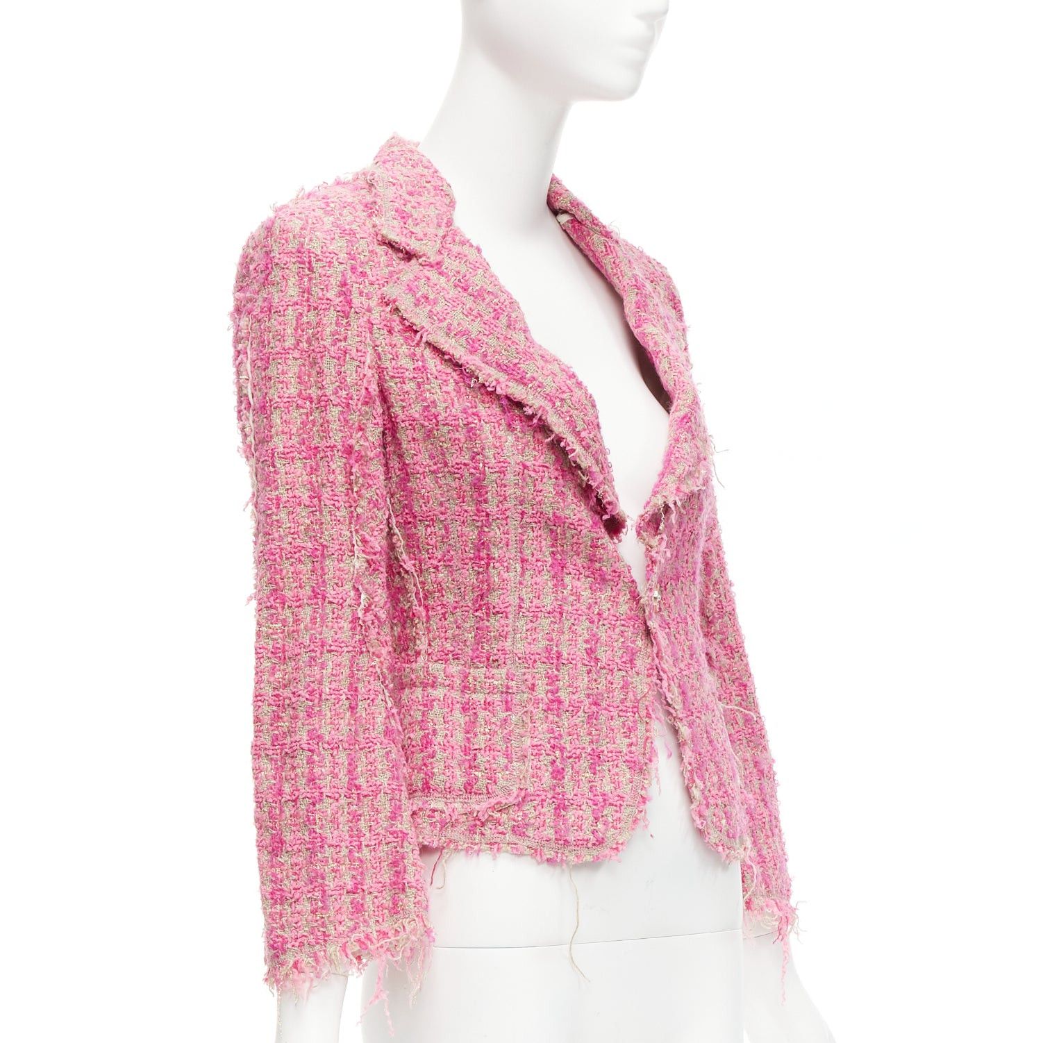Junya Watanabe JUNYA WATANABE 2008 pink distressed tweed fitted cropped jacket S Size S / US 4 / IT 40 - 4 Thumbnail