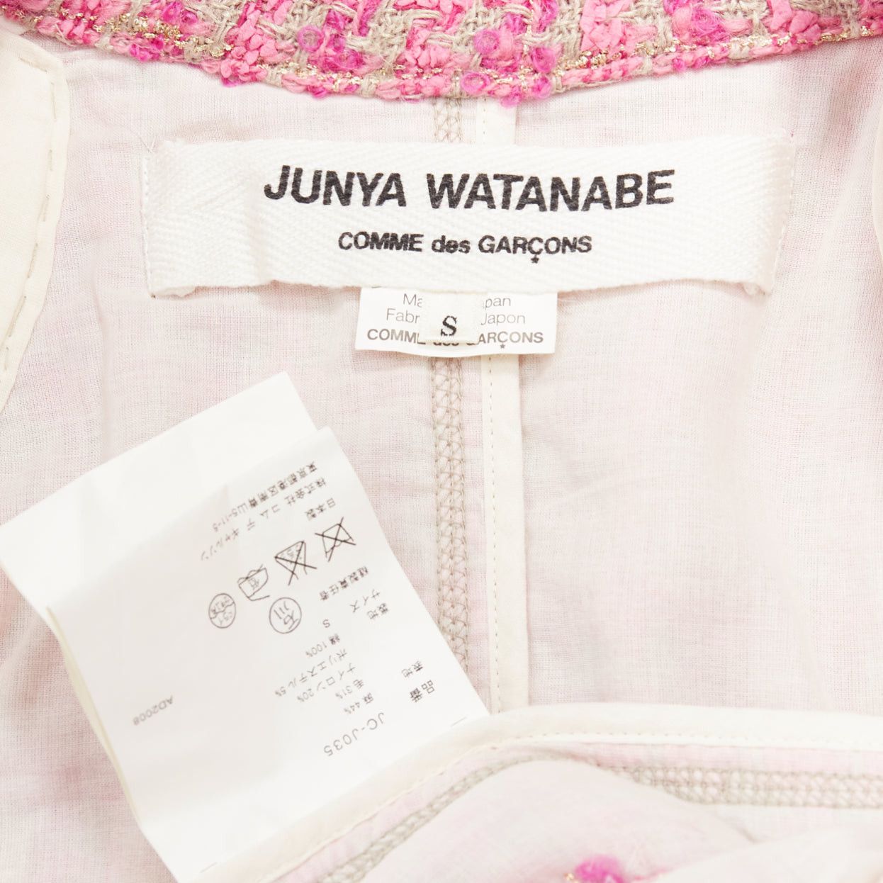 Junya Watanabe JUNYA WATANABE 2008 pink distressed tweed fitted cropped jacket S Size S / US 4 / IT 40 - 9 Thumbnail