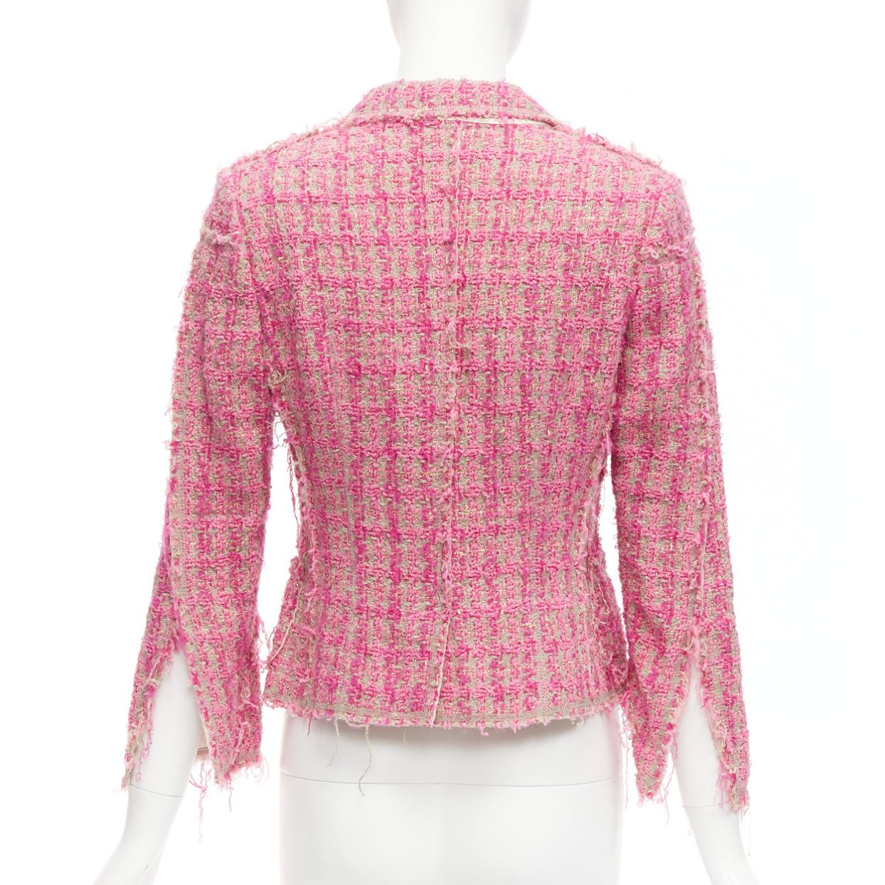 Junya Watanabe JUNYA WATANABE 2008 pink distressed tweed fitted cropped jacket S Size S / US 4 / IT 40 - 6 Thumbnail