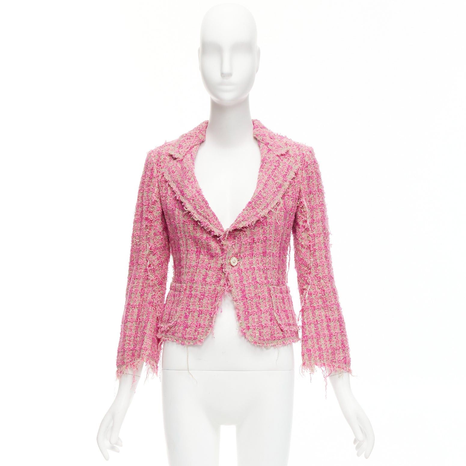 Junya Watanabe JUNYA WATANABE 2008 pink distressed tweed fitted cropped jacket S Size S / US 4 / IT 40 - 10 Thumbnail