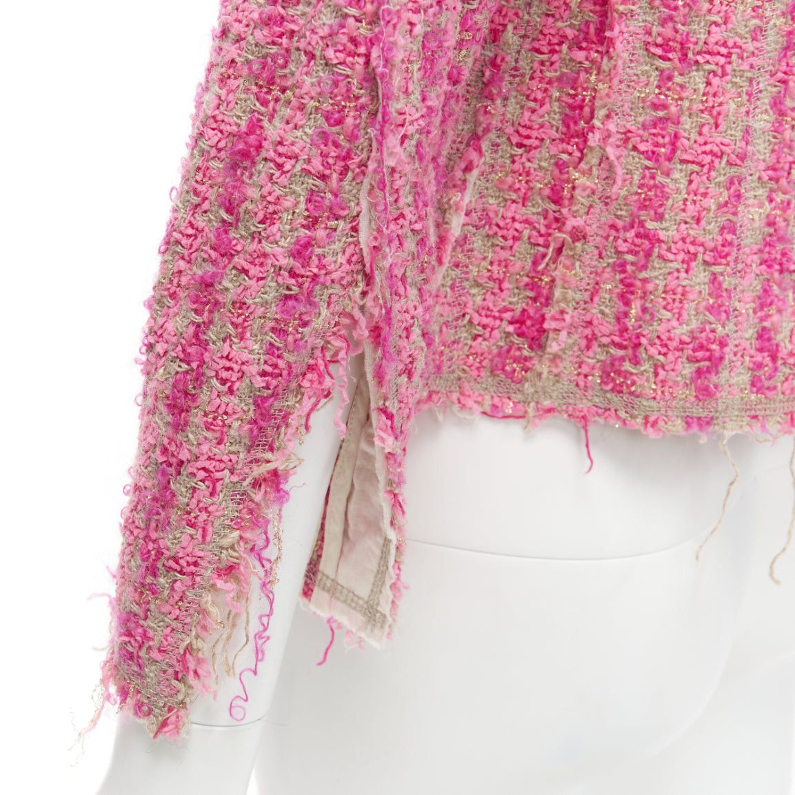 Junya Watanabe JUNYA WATANABE 2008 pink distressed tweed fitted cropped jacket S Size S / US 4 / IT 40 - 2 Thumbnail