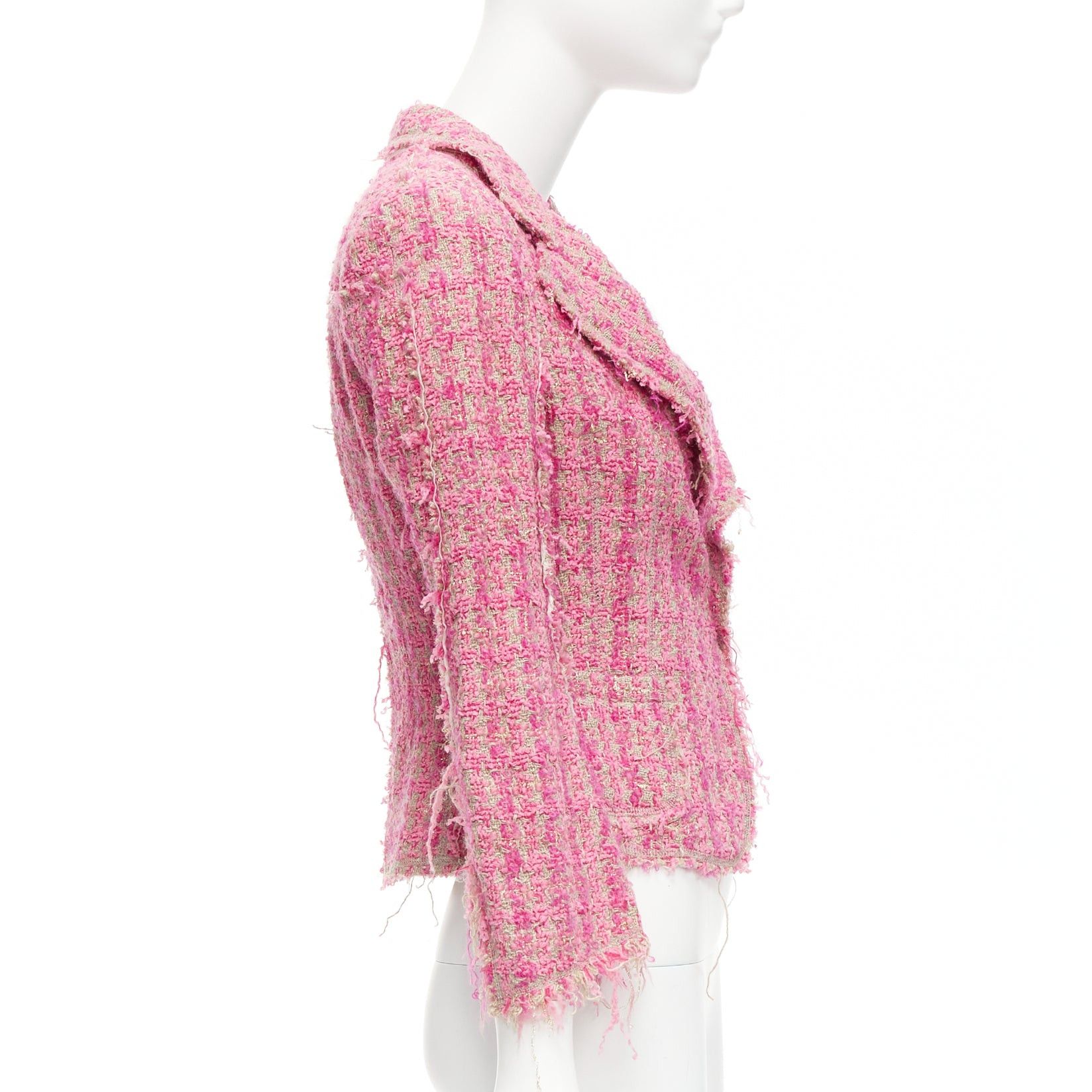 Junya Watanabe JUNYA WATANABE 2008 pink distressed tweed fitted cropped jacket S Size S / US 4 / IT 40 - 5 Thumbnail