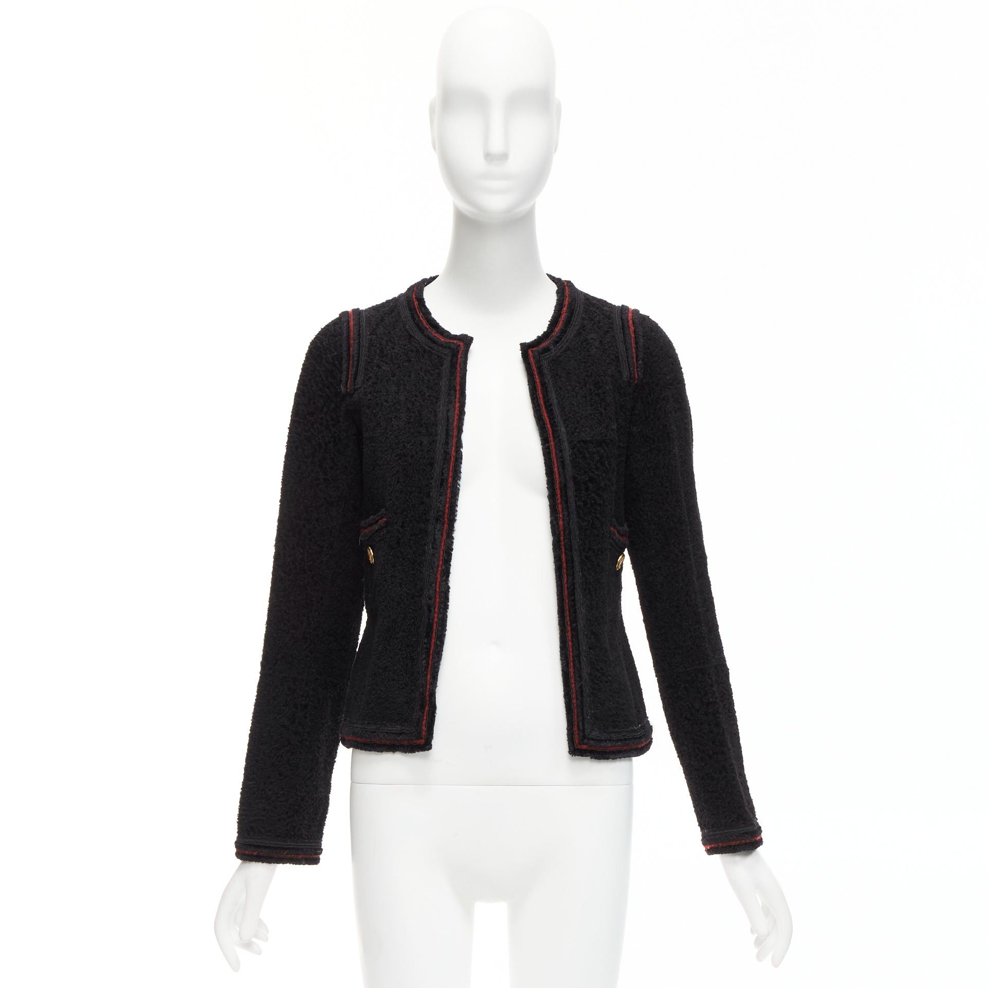 Chanel CHANEL 09A Paris Moscow black tweed leather lined CC logo jacket FR34 XS Size XS / US 0-2 / IT 36-38 - 9 Thumbnail