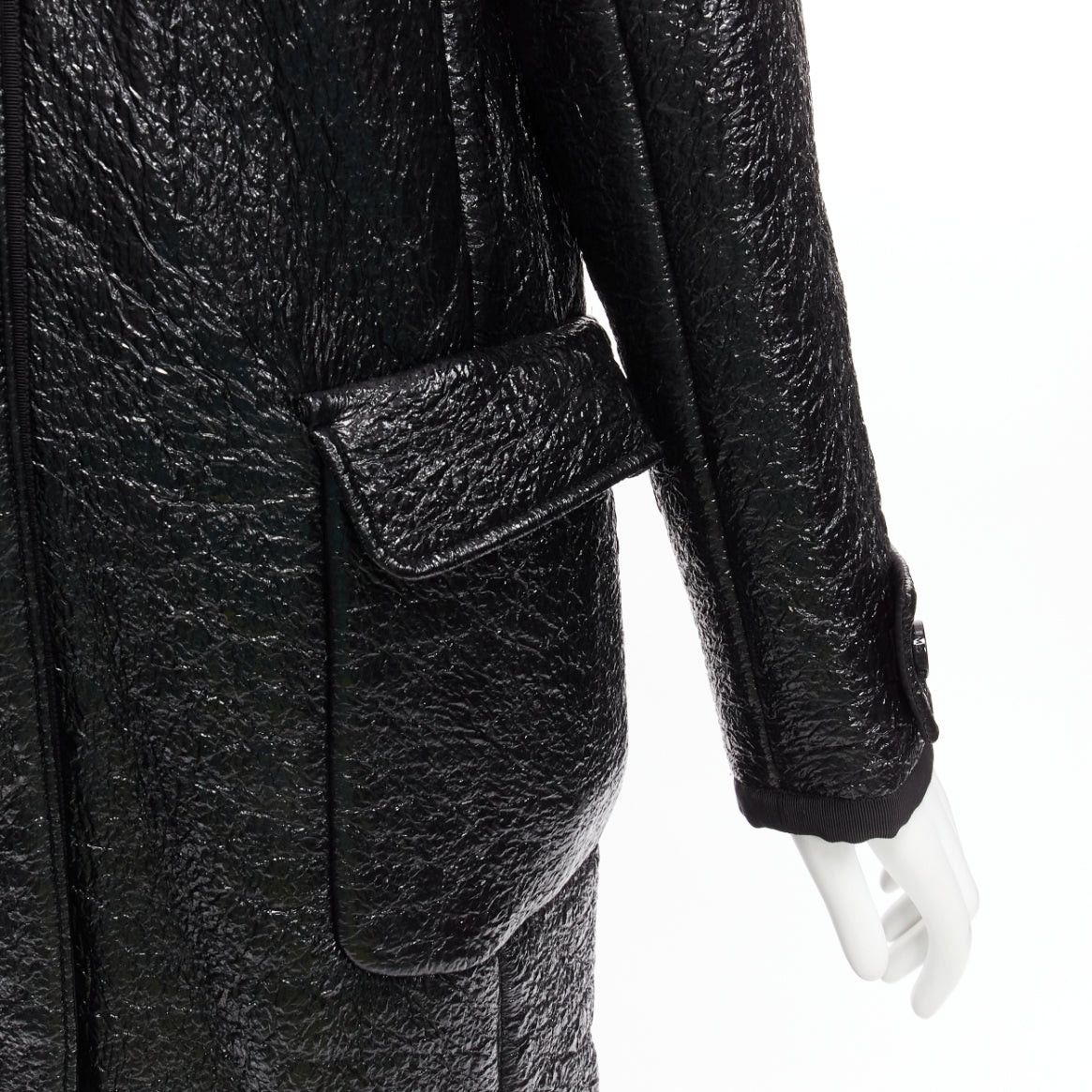 Moncler MONCLER pink tibet lamb fur black patent cotton virgin wool blend coat Sz1 M Size S / US 4 / IT 40 - 8 Thumbnail
