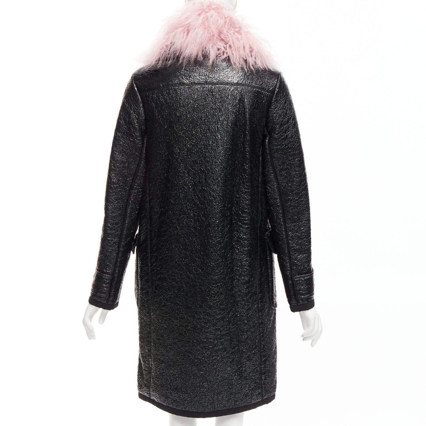Moncler MONCLER pink tibet lamb fur black patent cotton virgin wool blend coat Sz1 M Size S / US 4 / IT 40 - 6 Thumbnail