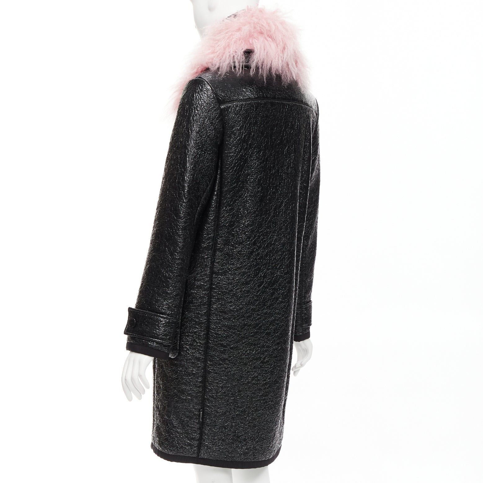 Moncler MONCLER pink tibet lamb fur black patent cotton virgin wool blend coat Sz1 M Size S / US 4 / IT 40 - 7 Thumbnail