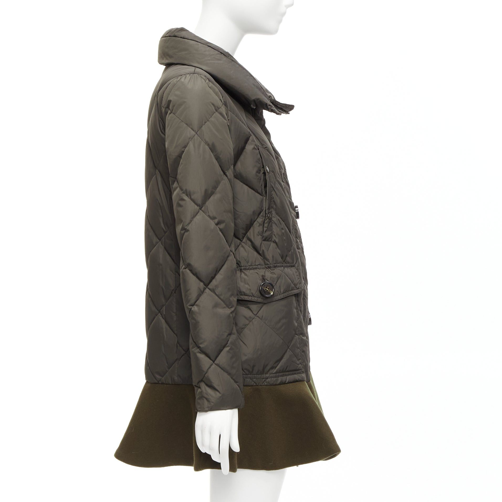 Moncler MONCLER Norme Afnor khaki quilted virgin wool blend frill hem coat Sz1 M Size S / US 4 / IT 40 - 8 Thumbnail