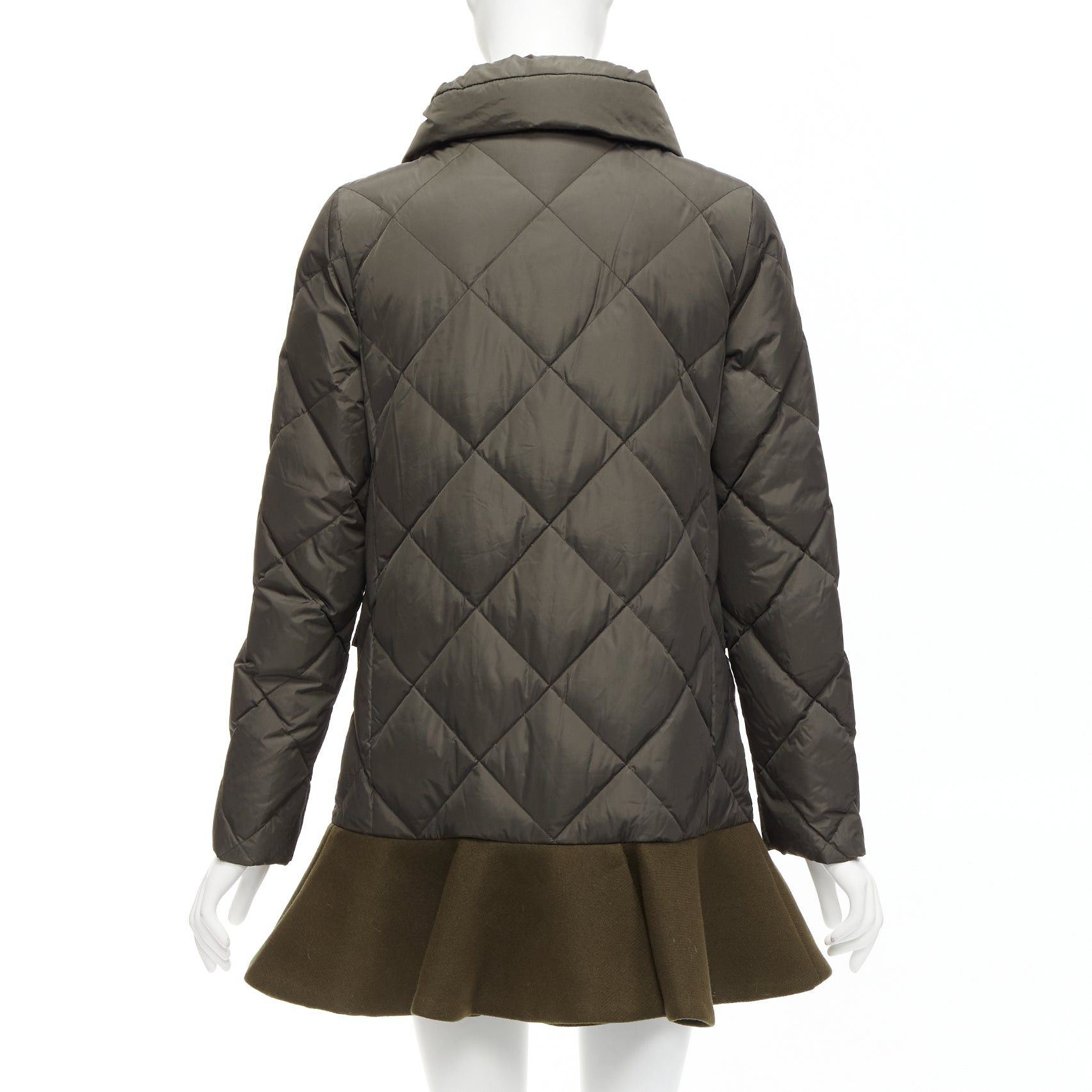 Moncler MONCLER Norme Afnor khaki quilted virgin wool blend frill hem coat Sz1 M Size S / US 4 / IT 40 - 6 Thumbnail