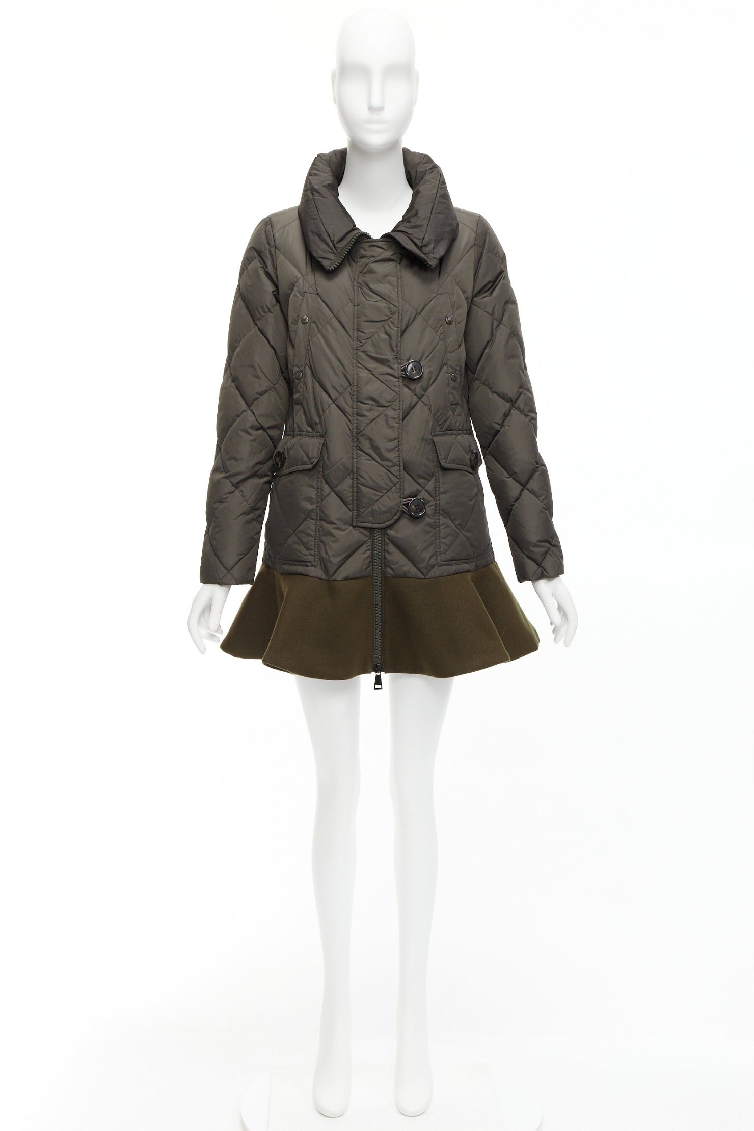 Moncler MONCLER Norme Afnor khaki quilted virgin wool blend frill hem coat Sz1 M Size S / US 4 / IT 40 - 11 Thumbnail