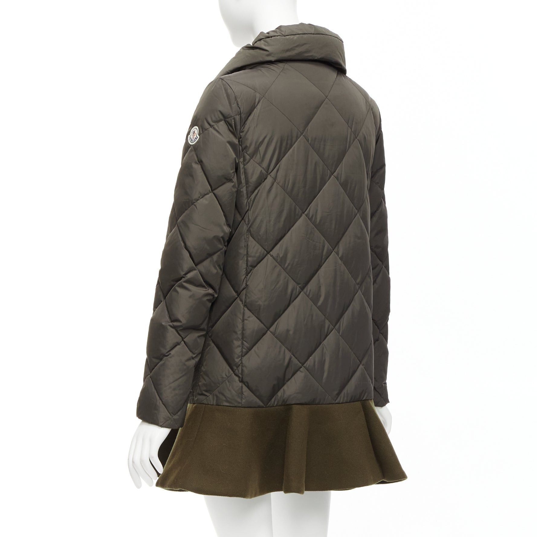 Moncler MONCLER Norme Afnor khaki quilted virgin wool blend frill hem coat Sz1 M Size S / US 4 / IT 40 - 7 Thumbnail