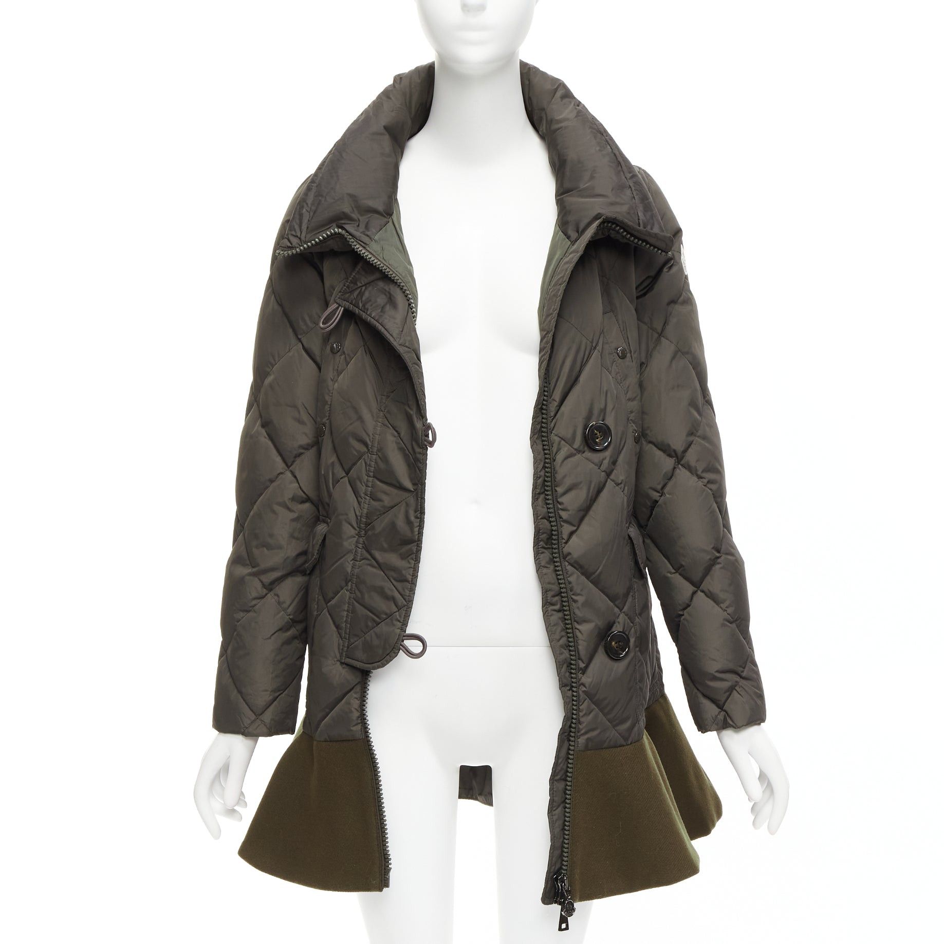 Moncler MONCLER Norme Afnor khaki quilted virgin wool blend frill hem coat Sz1 M Size S / US 4 / IT 40 - 3 Thumbnail