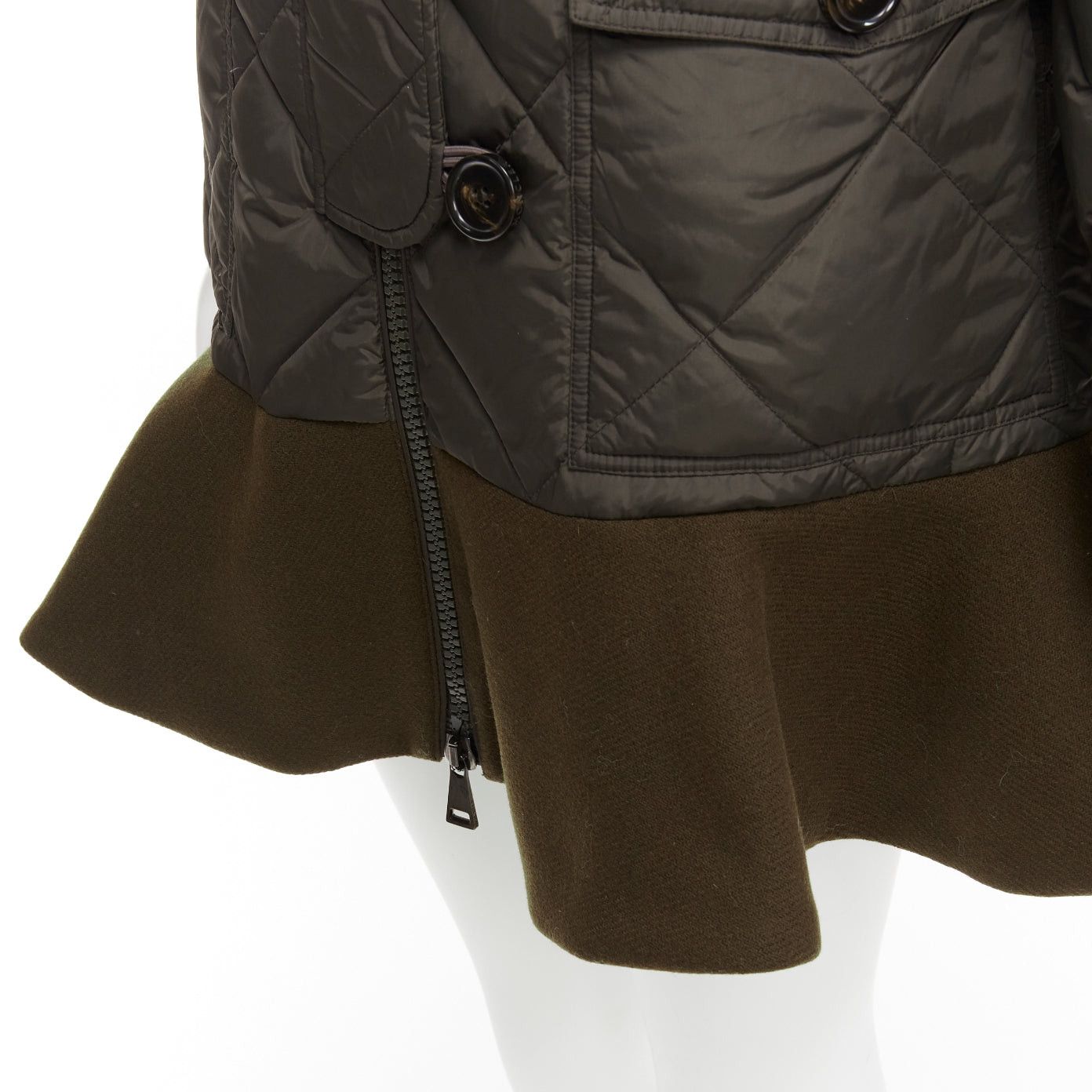 Moncler MONCLER Norme Afnor khaki quilted virgin wool blend frill hem coat Sz1 M Size S / US 4 / IT 40 - 9 Thumbnail
